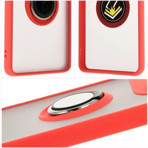 Etui z uchwytem na palec Bizon Case Hybrid Ring do Motorola Edge 50 Ultra przydymione z czerwoną ramką