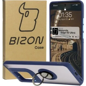 Hurtownia GSM - Bizon Case Hybrid Ring Motorola Edge 50 Ultra fumuriu cu un cadru albastru marin - BIZ6895 - {ean13} - Hurt