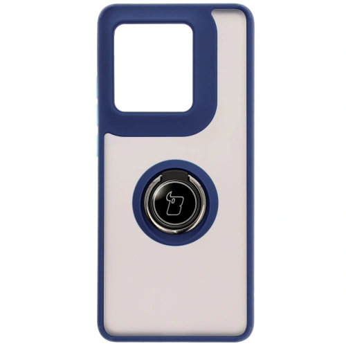 Etui z uchwytem na palec Bizon Case Hybrid Ring do Motorola Edge 50 Ultra przydymione z granatową ramką