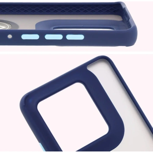 Etui z uchwytem na palec Bizon Case Hybrid Ring do Motorola Edge 50 Ultra przydymione z granatową ramką