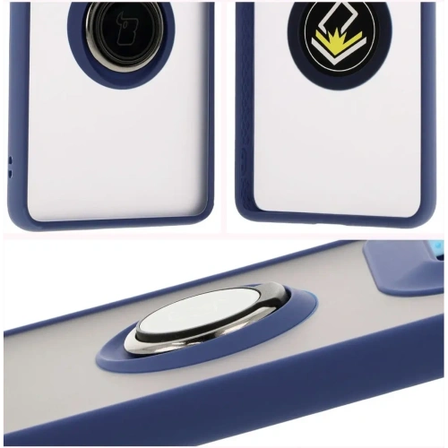 Etui z uchwytem na palec Bizon Case Hybrid Ring do Motorola Edge 50 Ultra przydymione z granatową ramką