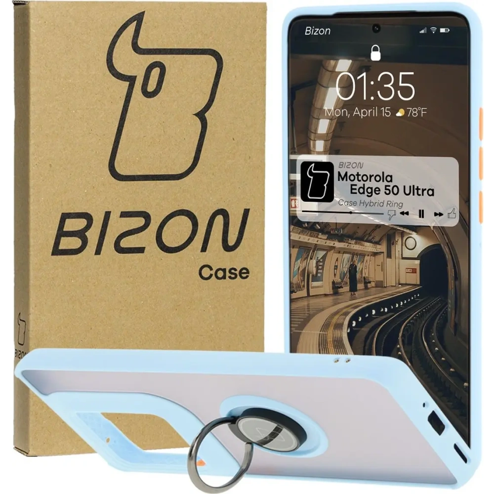 Wholesale Bizon Case Hybrid Ring Motorola Edge 50 Ultra smoky with a light blue frame - BIZ6896 - {ean13} - Hurt