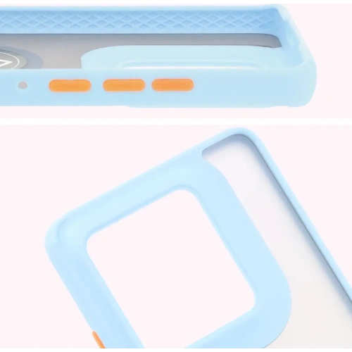 Etui z uchwytem na palec Bizon Case Hybrid Ring do Motorola Edge 50 Ultra przydymione z jasnoniebieską ramką