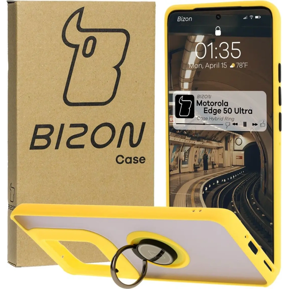 Wholesale Bizon Case Hybrid Ring Motorola Edge 50 Ultra smoky with a yellow frame - BIZ6897 - {ean13} - Hurt