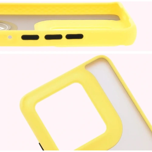 Etui z uchwytem na palec Bizon Case Hybrid Ring do Motorola Edge 50 Ultra przydymione z żółtą ramką