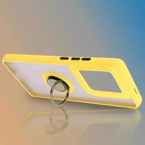 Etui z uchwytem na palec Bizon Case Hybrid Ring do Motorola Edge 50 Ultra przydymione z żółtą ramką