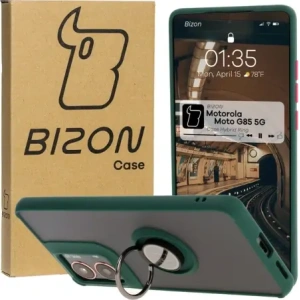 Hurtownia GSM - Etui s úchytem na prst Bizon Case Hybrid Ring pro Motorola Moto G85 5G kouřové s tmavě zeleným rámem - BIZ6898 - {ean13} - Hurt