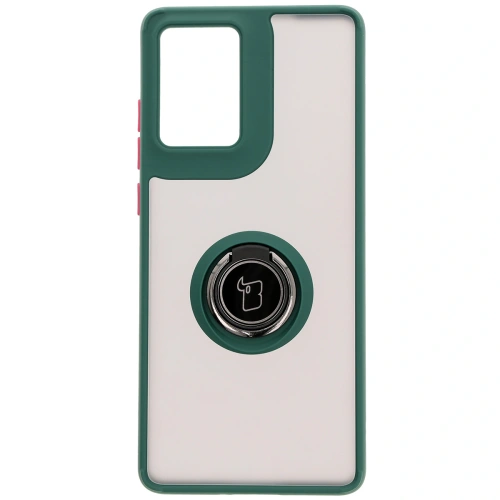 Etui z uchwytem na palec Bizon Case Hybrid Ring do Motorola Moto G85 5G przydymione z ciemnozieloną ramką