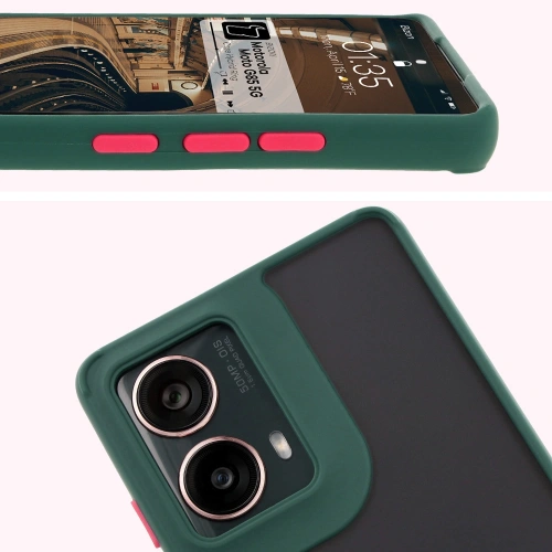 Etui z uchwytem na palec Bizon Case Hybrid Ring do Motorola Moto G85 5G przydymione z ciemnozieloną ramką