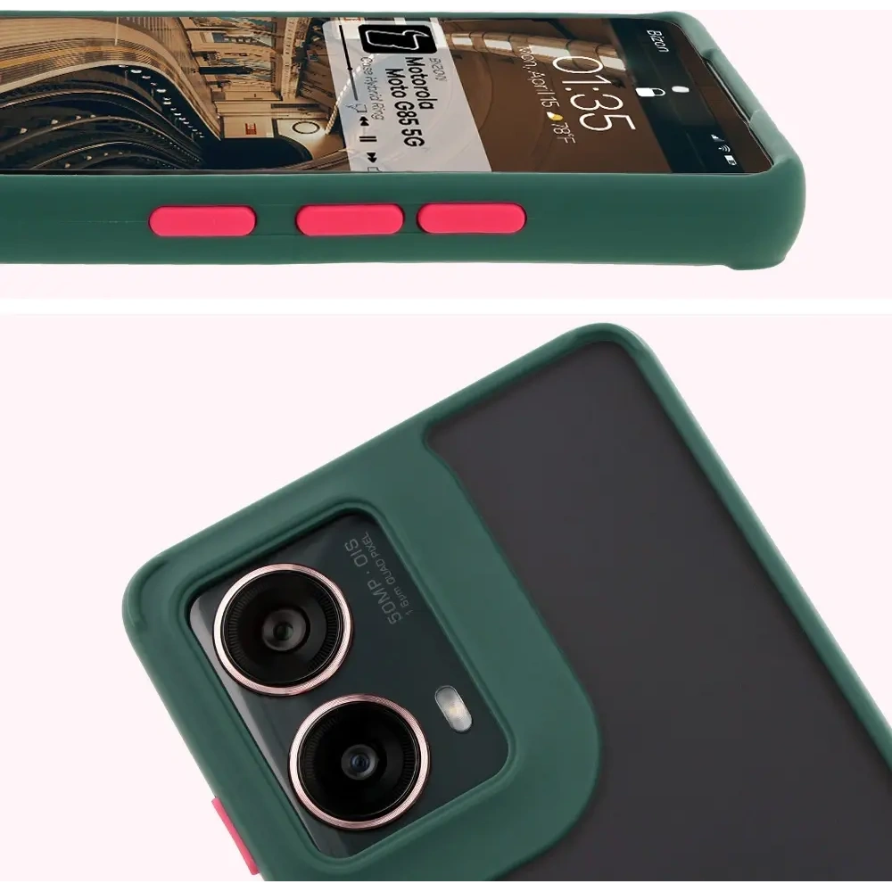 Hurtownia GSM - Etui s úchytem na prst Bizon Case Hybrid Ring pro Motorola Moto G85 5G kouřové s tmavě zeleným rámem - BIZ6898 - {ean13} - Hurt