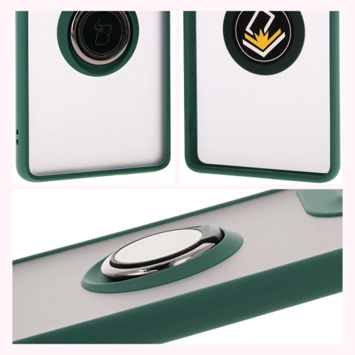 Etui z uchwytem na palec Bizon Case Hybrid Ring do Motorola Moto G85 5G przydymione z ciemnozieloną ramką