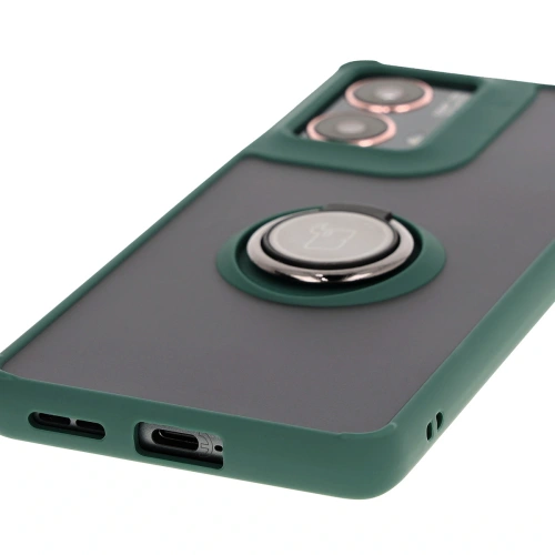 Etui z uchwytem na palec Bizon Case Hybrid Ring do Motorola Moto G85 5G przydymione z ciemnozieloną ramką