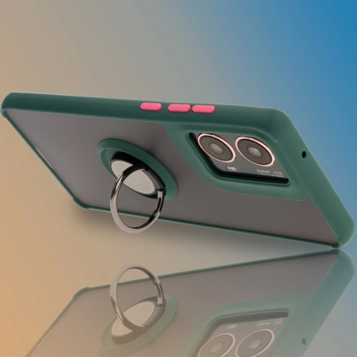 Etui z uchwytem na palec Bizon Case Hybrid Ring do Motorola Moto G85 5G przydymione z ciemnozieloną ramką