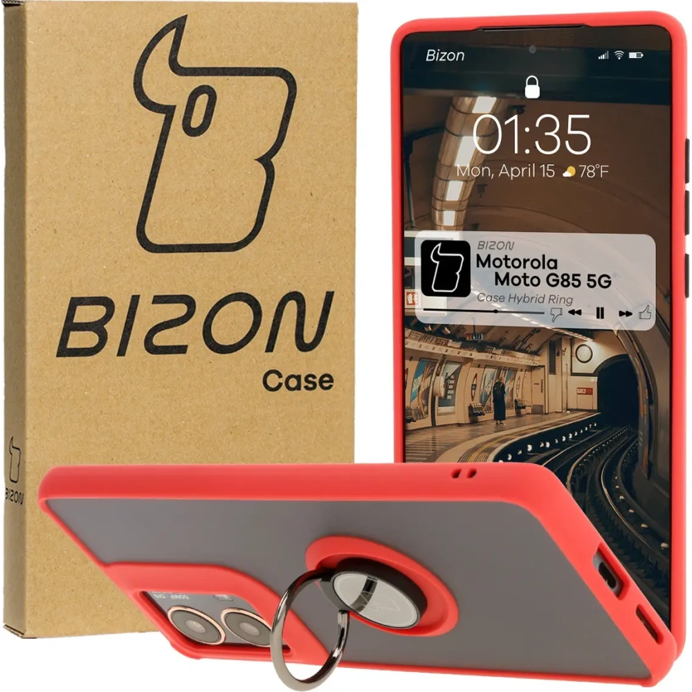 Hurtownia GSM - Bizon Case Hybrid Ring Motorola Moto G85 5G rauchig mit einem roten Rahmen - BIZ6899 - {ean13} - Hurt