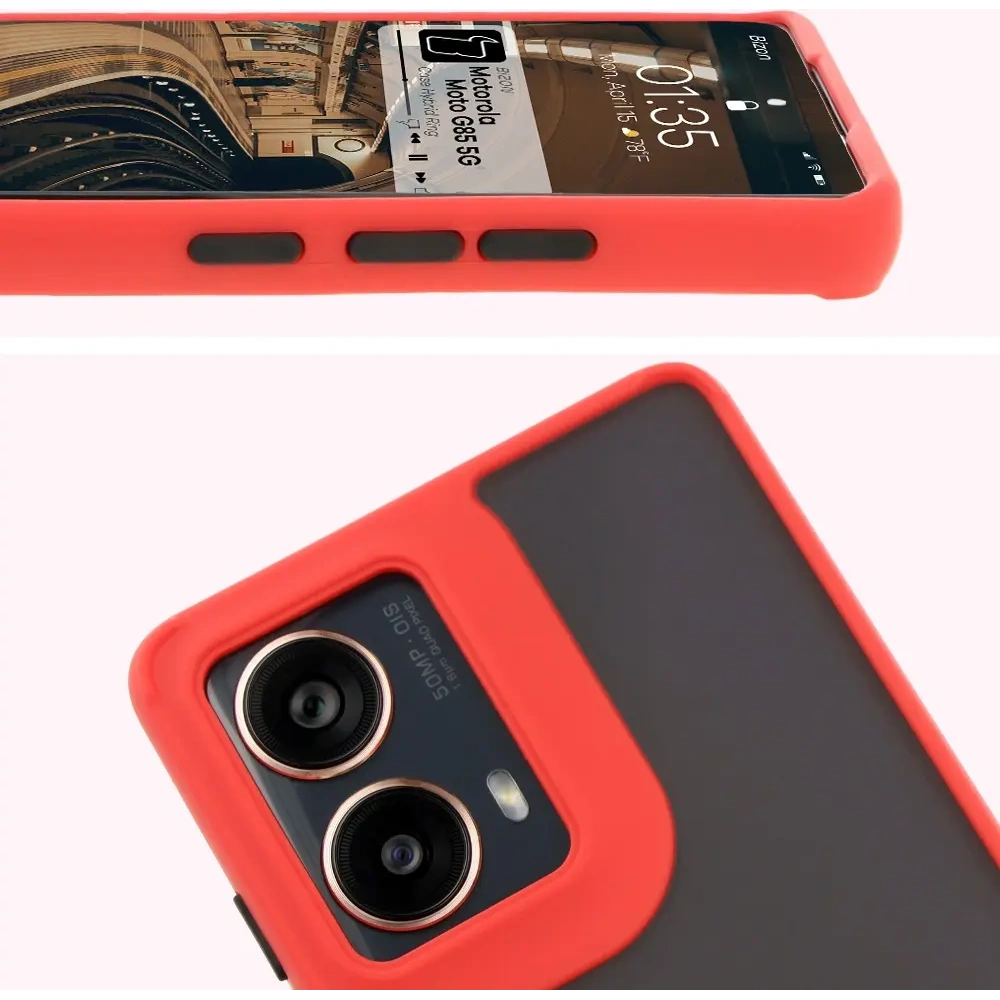 Hurtownia GSM - Bizon Case Hybrid Ring Motorola Moto G85 5G rauchig mit einem roten Rahmen - BIZ6899 - {ean13} - Hurt