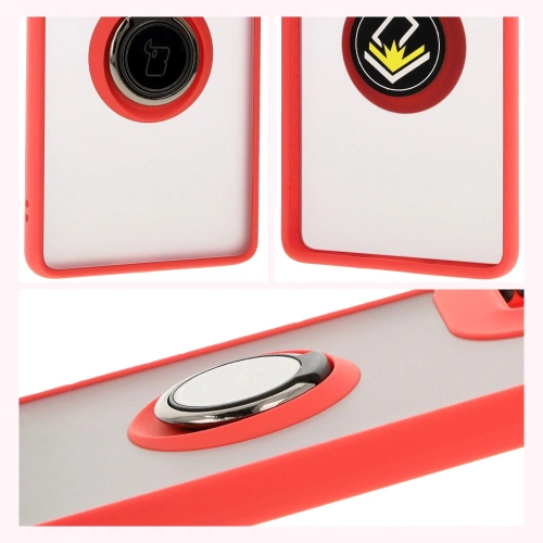 Etui z uchwytem na palec Bizon Case Hybrid Ring do Motorola Moto G85 5G przydymione z czerwoną ramką