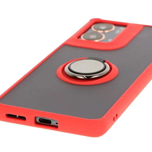 Etui z uchwytem na palec Bizon Case Hybrid Ring do Motorola Moto G85 5G przydymione z czerwoną ramką