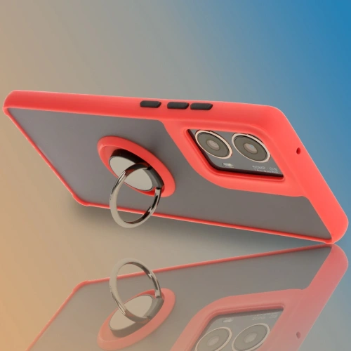 Etui z uchwytem na palec Bizon Case Hybrid Ring do Motorola Moto G85 5G przydymione z czerwoną ramką