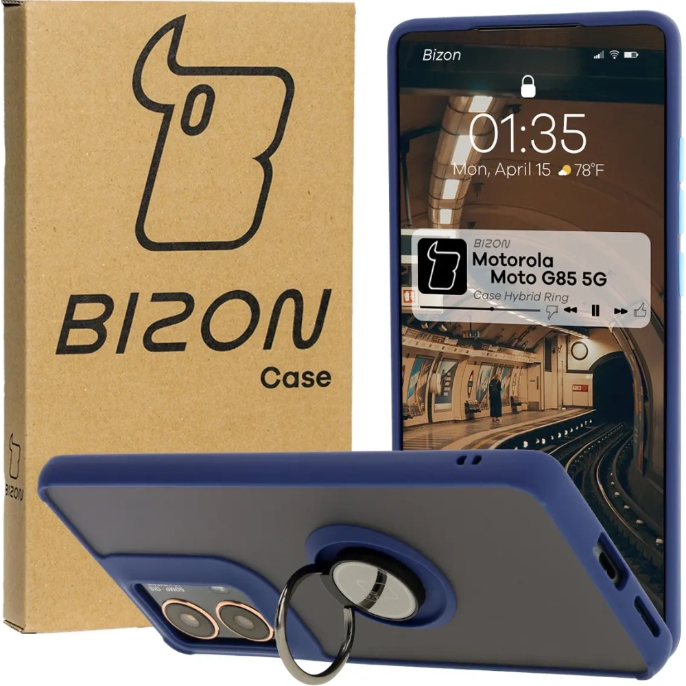 Hurtownia GSM - Bizon Case Hybrid Ring Motorola Moto G85 5G rauchig mit einem marineblauen Rahmen - BIZ6900 - {ean13} - Hurt