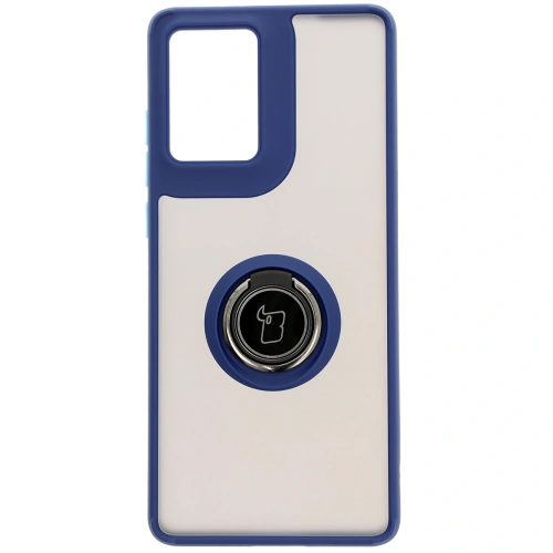 Etui z uchwytem na palec Bizon Case Hybrid Ring do Motorola Moto G85 5G przydymione z granatową ramką