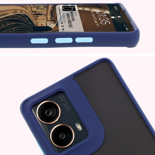 Etui z uchwytem na palec Bizon Case Hybrid Ring do Motorola Moto G85 5G przydymione z granatową ramką