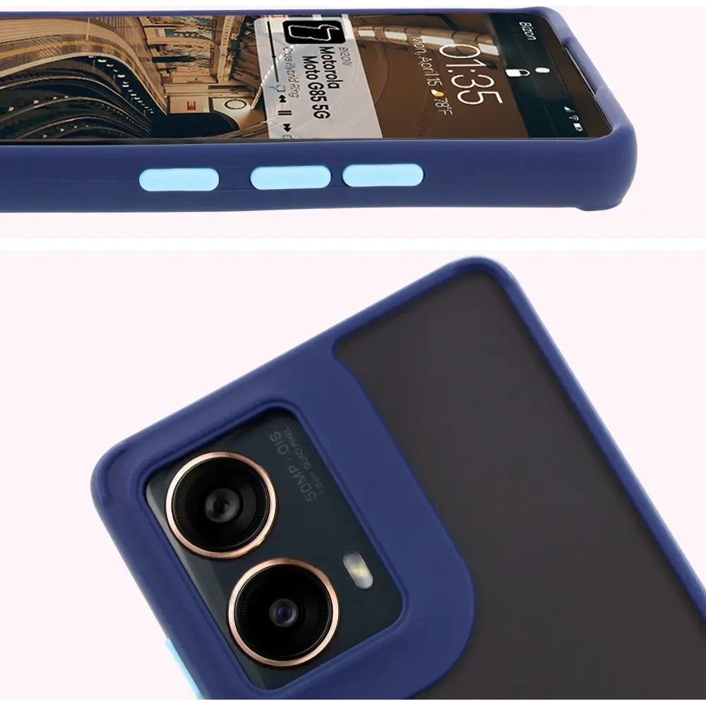Hurtownia GSM - Bizon Case Hybrid Ring Motorola Moto G85 5G rauchig mit einem marineblauen Rahmen - BIZ6900 - {ean13} - Hurt