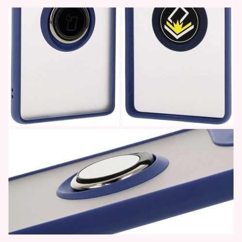 Etui z uchwytem na palec Bizon Case Hybrid Ring do Motorola Moto G85 5G przydymione z granatową ramką