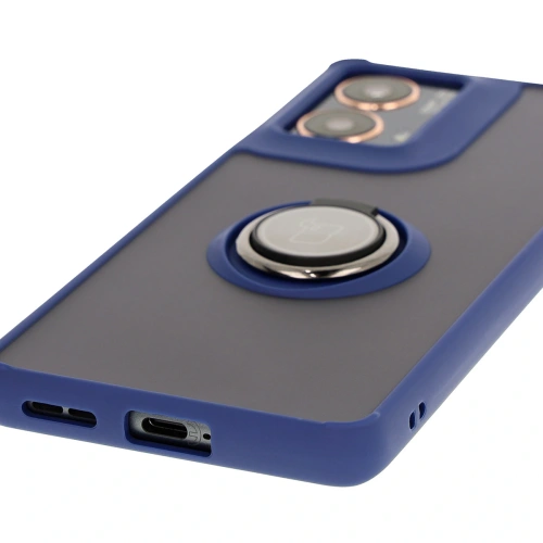 Etui z uchwytem na palec Bizon Case Hybrid Ring do Motorola Moto G85 5G przydymione z granatową ramką