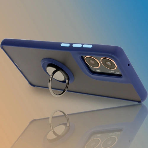Etui z uchwytem na palec Bizon Case Hybrid Ring do Motorola Moto G85 5G przydymione z granatową ramką