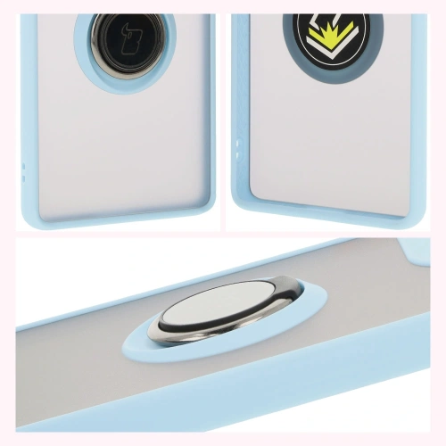 Etui z uchwytem na palec Bizon Case Hybrid Ring do Motorola Moto G85 5G przydymione z jasnoniebieską ramką