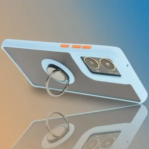 Etui z uchwytem na palec Bizon Case Hybrid Ring do Motorola Moto G85 5G przydymione z jasnoniebieską ramką