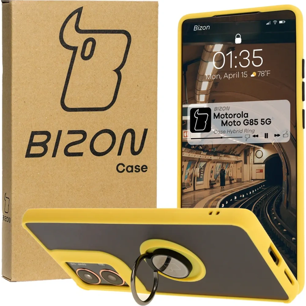 Hurtownia GSM - Bizon Case Hybrid Ring Motorola Moto G85 5G fumuriu cu un cadru galben - BIZ6902 - {ean13} - Hurt