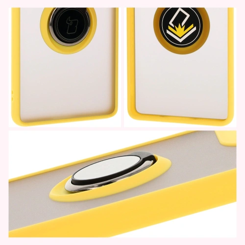 Etui z uchwytem na palec Bizon Case Hybrid Ring do Motorola Moto G85 5G przydymione z żółtą ramką
