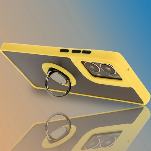 Etui z uchwytem na palec Bizon Case Hybrid Ring do Motorola Moto G85 5G przydymione z żółtą ramką