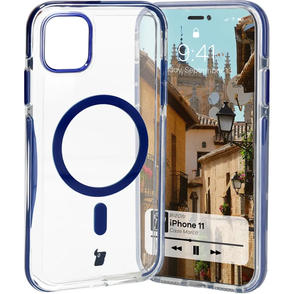 Wholesale Bizon Case Marco Apple iPhone 11 clear with blue frame - BIZ6903 - {ean13} - Hurt