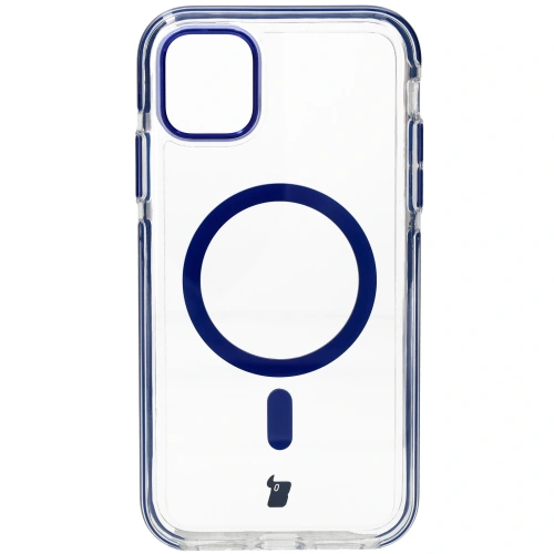 Etui z pierścieniem magnetycznym Bizon Case Marco do Apple iPhone 11 przezroczyste z niebieską ramką