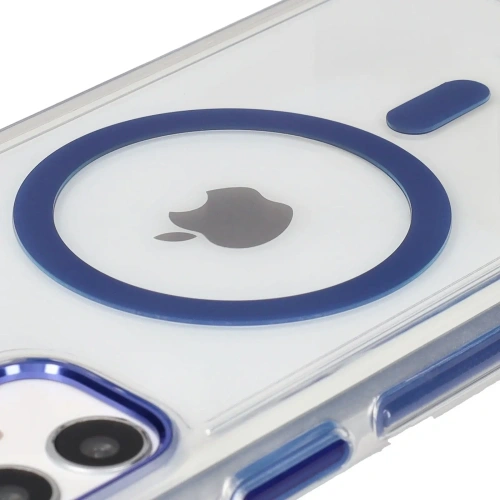 Etui z pierścieniem magnetycznym Bizon Case Marco do Apple iPhone 11 przezroczyste z niebieską ramką