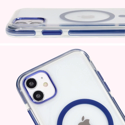 Etui z pierścieniem magnetycznym Bizon Case Marco do Apple iPhone 11 przezroczyste z niebieską ramką