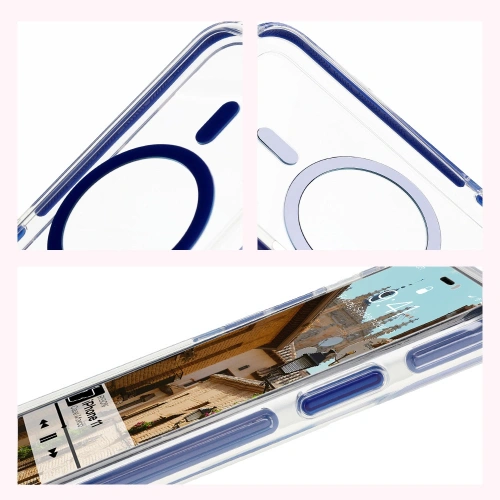 Etui z pierścieniem magnetycznym Bizon Case Marco do Apple iPhone 11 przezroczyste z niebieską ramką