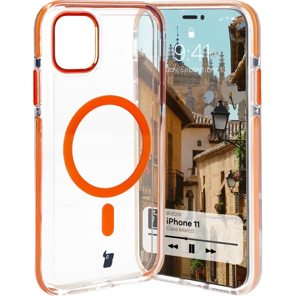 Hurtownia GSM - Etui s magnetickým kroužkem Bizon Case Marco pro Apple iPhone 11 průhledné s oranžovým rámečkem - BIZ6904 - {ean13} - Hurt