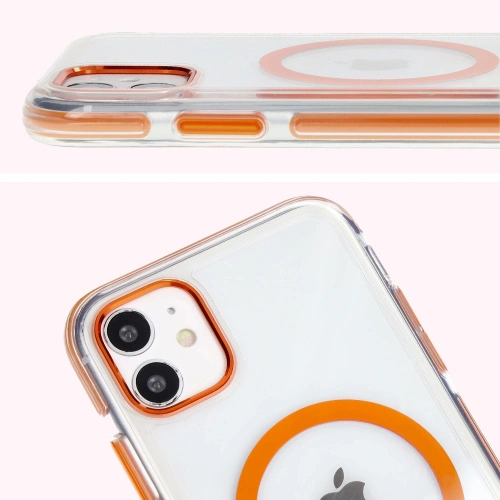 Etui z pierścieniem magnetycznym Bizon Case Marco do Apple iPhone 11 przezroczyste z pomarańczową ramką