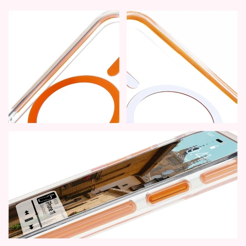 Etui z pierścieniem magnetycznym Bizon Case Marco do Apple iPhone 11 przezroczyste z pomarańczową ramką