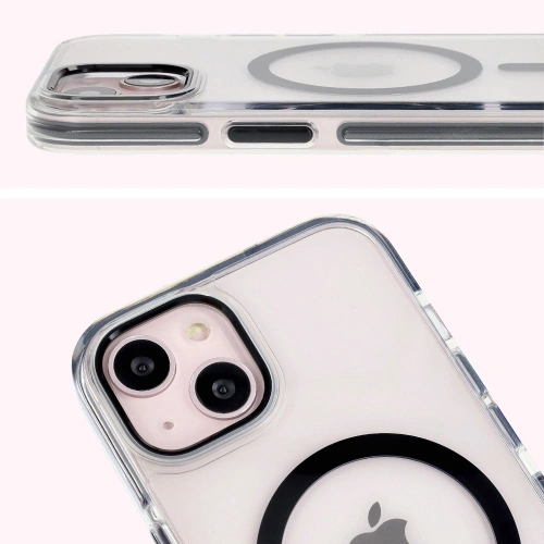 Etui z pierścieniem magnetycznym Bizon Case Marco do Apple iPhone 14 / Apple iPhone 13 przezroczyste z czarną ramką