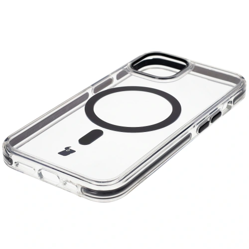 Etui z pierścieniem magnetycznym Bizon Case Marco do Apple iPhone 14 / Apple iPhone 13 przezroczyste z czarną ramką