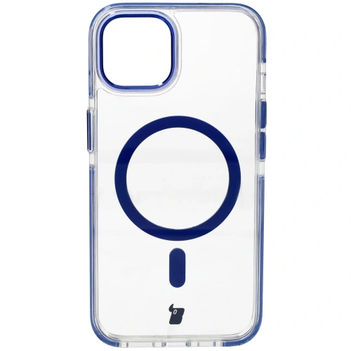 Etui z pierścieniem magnetycznym Bizon Case Marco do Apple iPhone 14 / Apple iPhone 13 przezroczyste z niebieską ramką