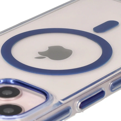 Etui z pierścieniem magnetycznym Bizon Case Marco do Apple iPhone 14 / Apple iPhone 13 przezroczyste z niebieską ramką
