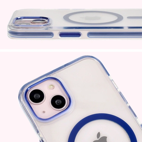 Etui z pierścieniem magnetycznym Bizon Case Marco do Apple iPhone 14 / Apple iPhone 13 przezroczyste z niebieską ramką