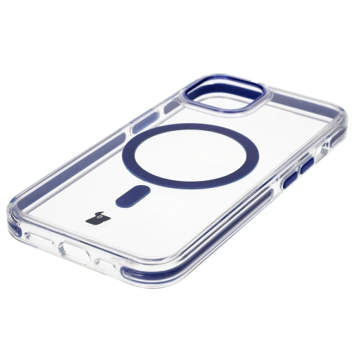 Etui z pierścieniem magnetycznym Bizon Case Marco do Apple iPhone 14 / Apple iPhone 13 przezroczyste z niebieską ramką