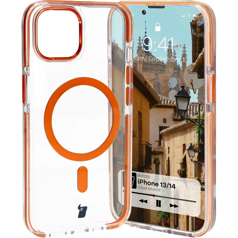 Wholesale Bizon Case Marco Apple iPhone 14 / Apple iPhone 13 clear with orange frame - BIZ6907 - {ean13} - Hurt