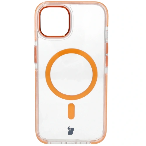 Etui z pierścieniem magnetycznym Bizon Case Marco do Apple iPhone 14 / Apple iPhone 13 przezroczyste z pomarańczową ramką